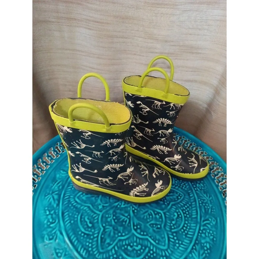 Boys Lily & Dan Skeleton Dinosaur Print Water Boots Blue/Green Size 9/10